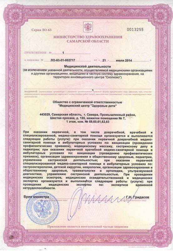 Приложение №1 к лицензии № ЛО-63-01-002717